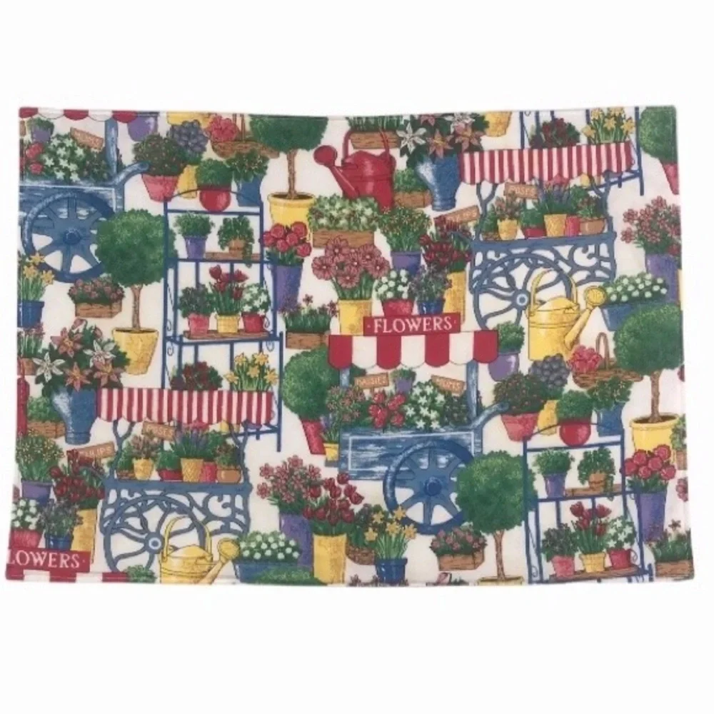 4 Vintage Placemats Colorful French Flowers Cart Cloth Farmhouse Provence FLAWS